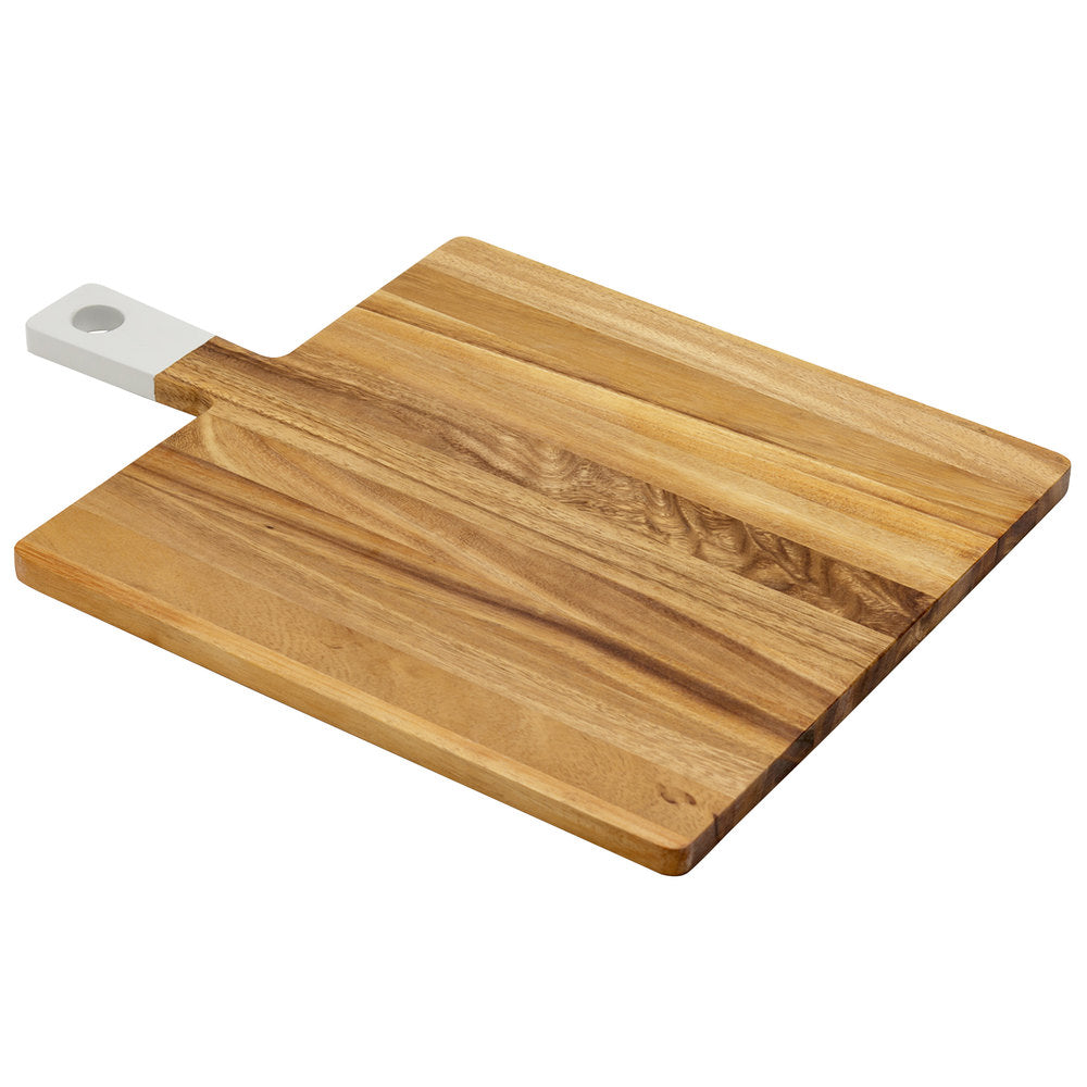 Acacia Wood Square  White Handle Serving Board