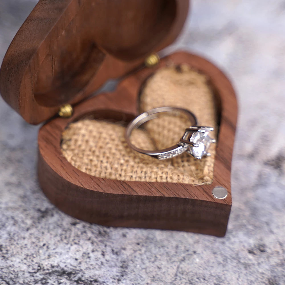 Wood Heart Shape Ring Box