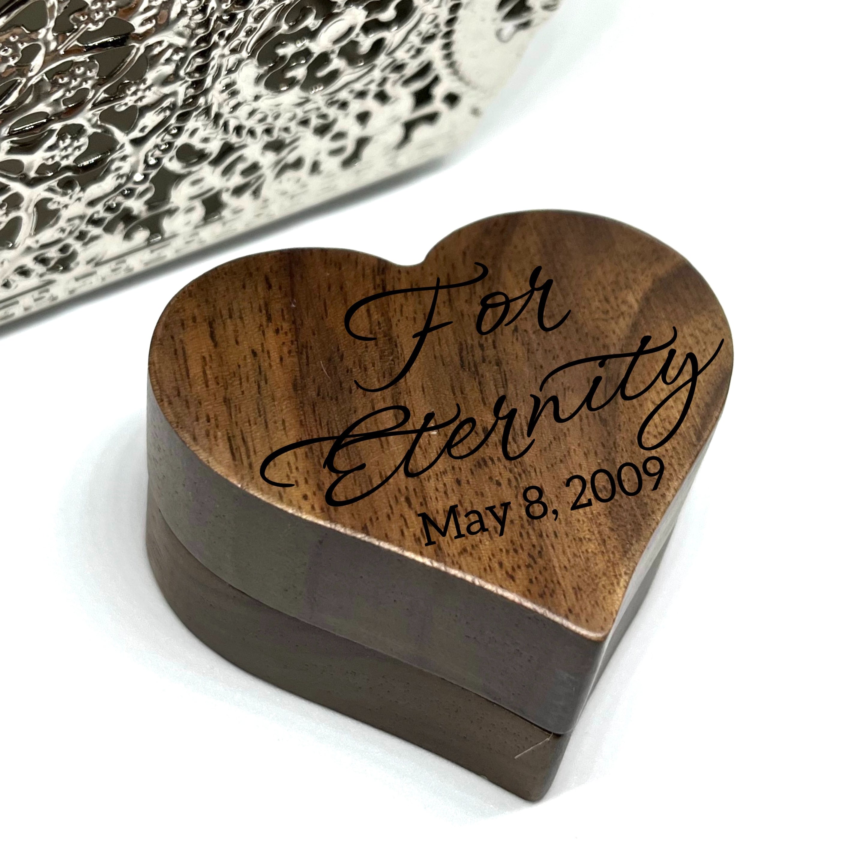 Wood Heart Shape Ring Box